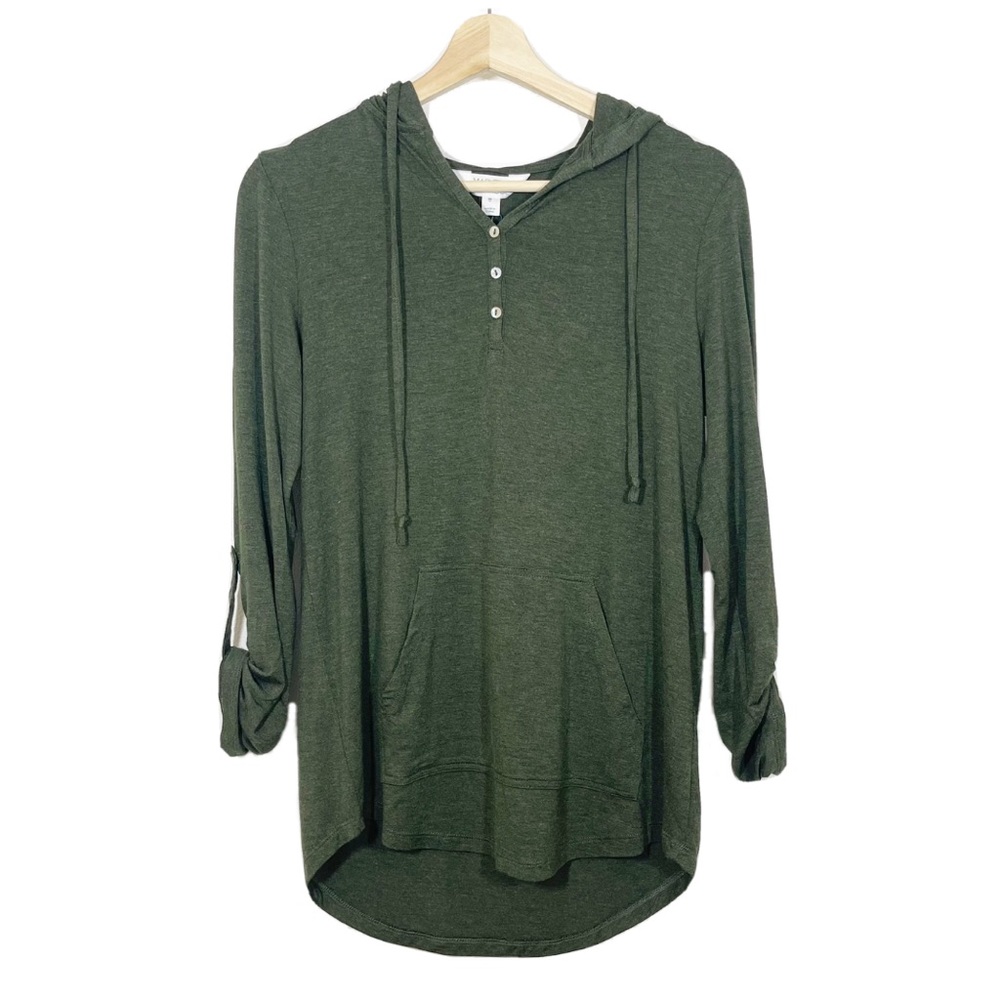 NWT Market & Spruce Salvatrice Hooded Henley Sweatshirt Olive Green Sz XS